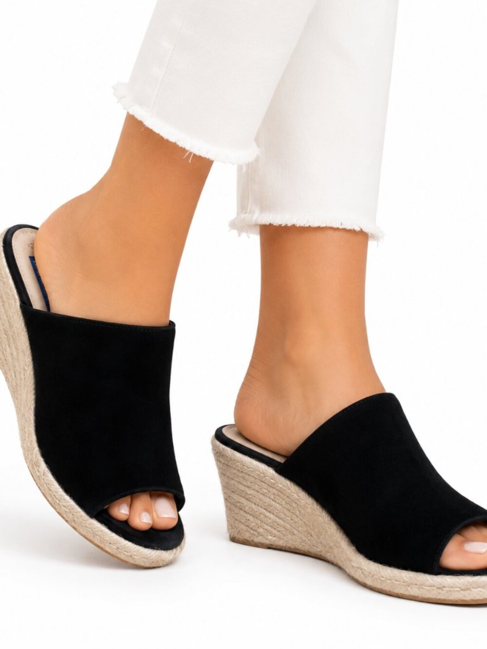 Stuart Weitzman Marabella Wedge Mules Women's 9.5 Black Suede‎ Espadrille